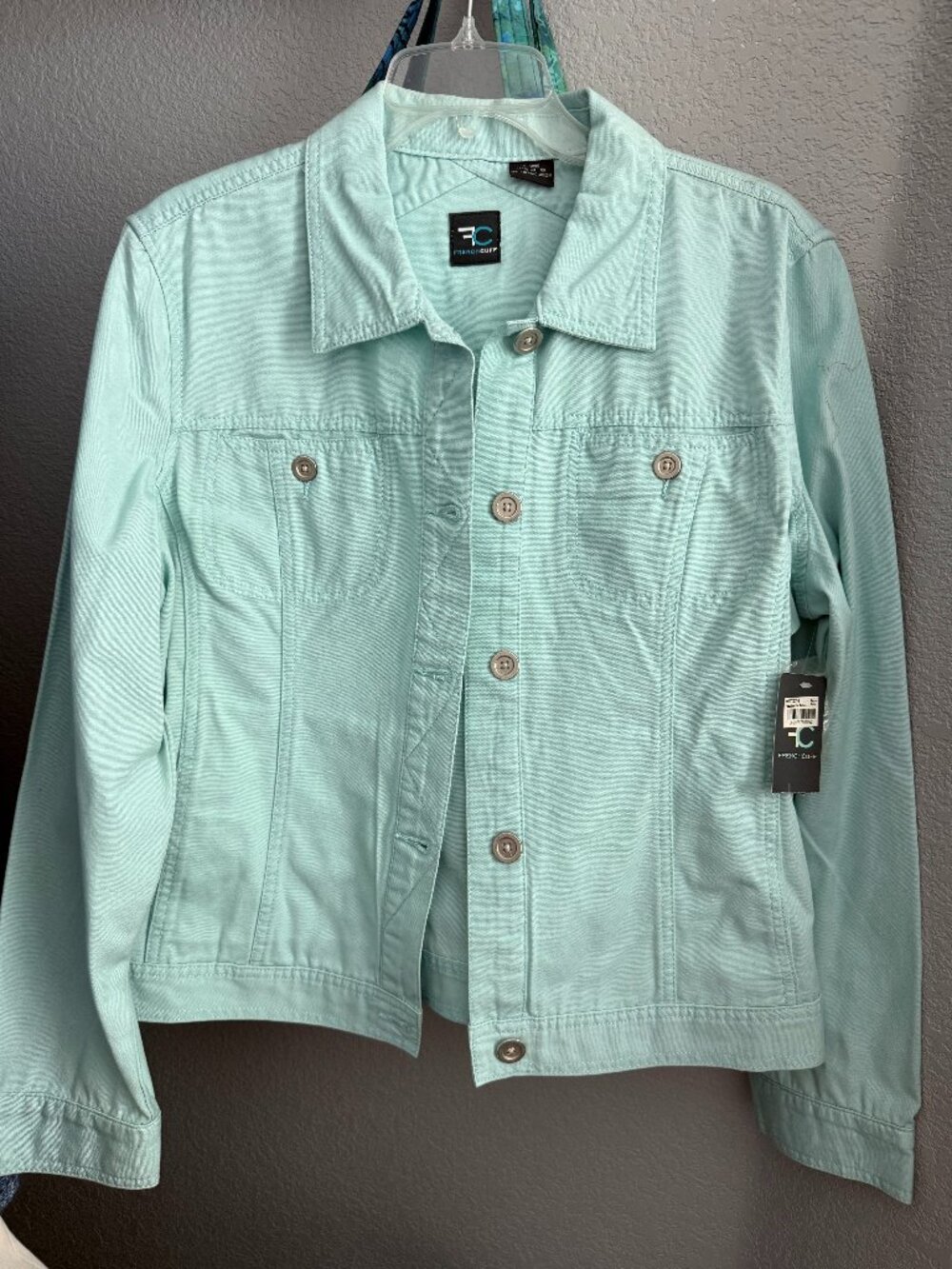 French Cuff Canvas Layering Jacket, Size XL AQUA